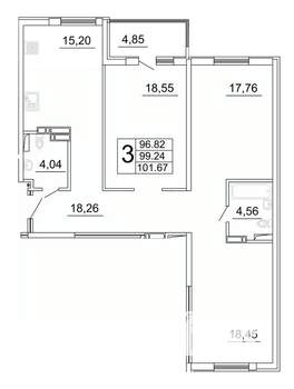 3-к квартира, строящийся дом, 102м2, 16/27 этаж