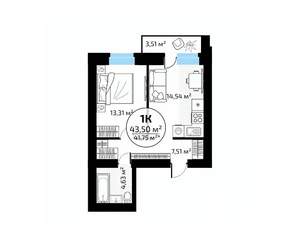 1-к квартира, вторичка, 44м2, 15/18 этаж