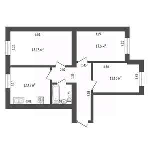 3-к квартира, вторичка, 69м2, 1/3 этаж