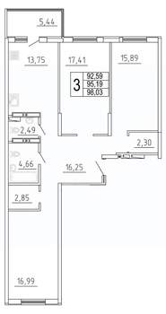 3-к квартира, строящийся дом, 98м2, 20/27 этаж