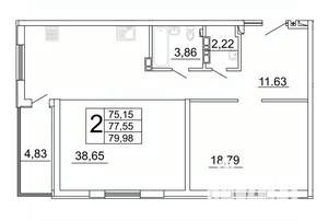 2-к квартира, строящийся дом, 80м2, 5/27 этаж