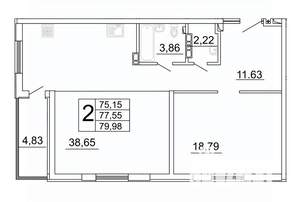 2-к квартира, строящийся дом, 80м2, 8/27 этаж