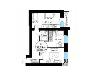 2-к квартира, вторичка, 60м2, 11/18 этаж