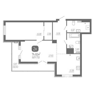 2-к квартира, вторичка, 75м2, 17/22 этаж