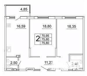2-к квартира, строящийся дом, 76м2, 2/27 этаж