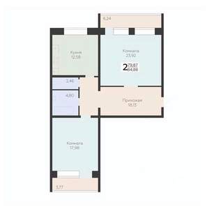 2-к квартира, строящийся дом, 85м2, 6/10 этаж