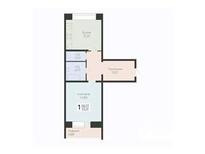 1-к квартира, вторичка, 53м2, 2/12 этаж