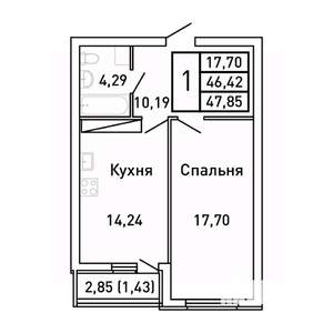 1-к квартира, вторичка, 48м2, 2/25 этаж