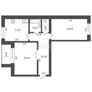 2-к квартира, вторичка, 54м2, 1/9 этаж