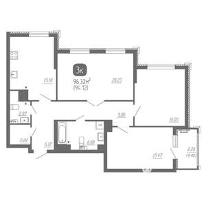 3-к квартира, вторичка, 96м2, 11/22 этаж