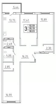 3-к квартира, строящийся дом, 98м2, 4/27 этаж