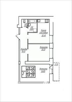 2-к квартира, строящийся дом, 58м2, 16/17 этаж
