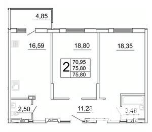 2-к квартира, строящийся дом, 76м2, 4/27 этаж