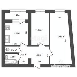 2-к квартира, вторичка, 57м2, 7/17 этаж