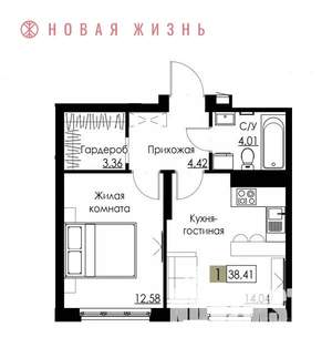 1-к квартира, вторичка, 38м2, 8/8 этаж