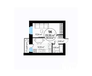 1-к квартира, вторичка, 40м2, 7/18 этаж