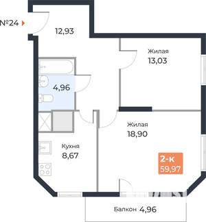 2-к квартира, вторичка, 61м2, 23/23 этаж