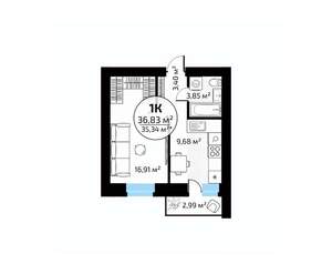 1-к квартира, вторичка, 37м2, 4/18 этаж