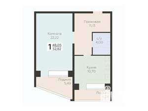 1-к квартира, вторичка, 53м2, 8/12 этаж