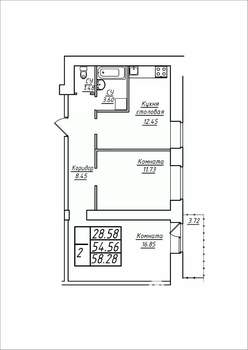 2-к квартира, строящийся дом, 58м2, 12/17 этаж