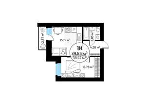 1-к квартира, вторичка, 40м2, 12/18 этаж