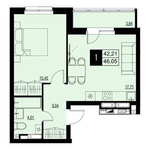 1-к квартира, вторичка, 44м2, 13/18 этаж