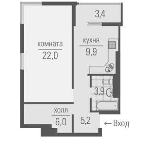 1-к квартира, вторичка, 50м2, 18/25 этаж