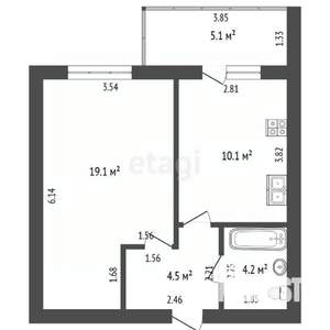 1-к квартира, вторичка, 44м2, 14/17 этаж