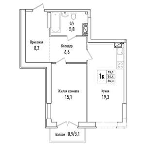 1-к квартира, вторичка, 55м2, 5/6 этаж