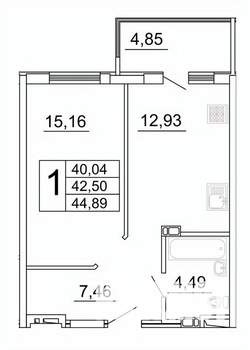 1-к квартира, строящийся дом, 45м2, 16/27 этаж