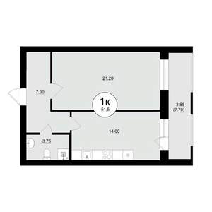 1-к квартира, вторичка, 52м2, 3/8 этаж