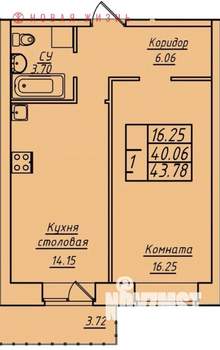 1-к квартира, строящийся дом, 44м2, 16/17 этаж