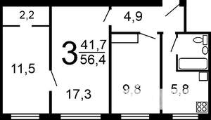 3-к квартира, вторичка, 56м2, 7/9 этаж