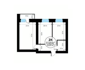 2-к квартира, вторичка, 57м2, 6/18 этаж