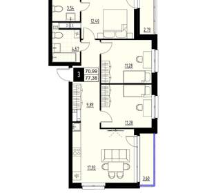 3-к квартира, вторичка, 74м2, 6/18 этаж