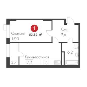 1-к квартира, строящийся дом, 54м2, 4/19 этаж