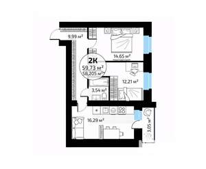 2-к квартира, вторичка, 60м2, 13/18 этаж