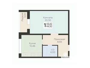 1-к квартира, строящийся дом, 45м2, 6/12 этаж