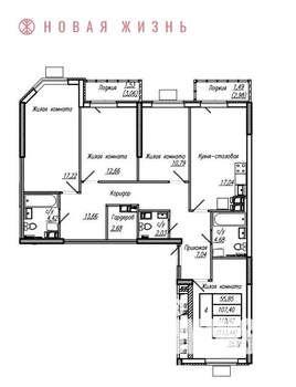 4-к квартира, вторичка, 113м2, 15/19 этаж