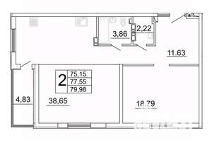 2-к квартира, строящийся дом, 80м2, 3/27 этаж