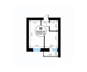 1-к квартира, вторичка, 37м2, 1/18 этаж