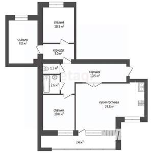 3-к квартира, вторичка, 76м2, 5/9 этаж