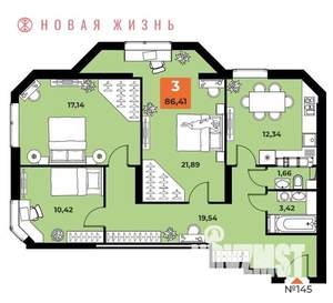 3-к квартира, вторичка, 86м2, 16/23 этаж