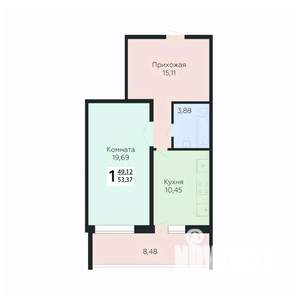 1-к квартира, строящийся дом, 53м2, 3/10 этаж