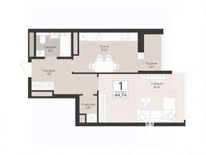 1-к квартира, вторичка, 45м2, 3/17 этаж