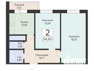 2-к квартира, вторичка, 55м2, 11/24 этаж