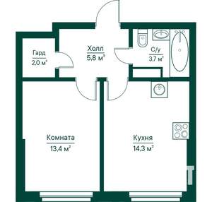 1-к квартира, строящийся дом, 39м2, 15/29 этаж