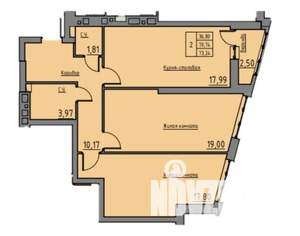 2-к квартира, строящийся дом, 74м2, 10/21 этаж