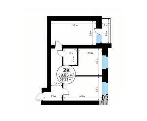 2-к квартира, вторичка, 60м2, 12/18 этаж