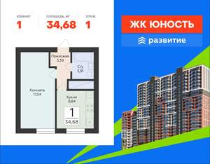 1-к квартира, вторичка, 35м2, 1/24 этаж